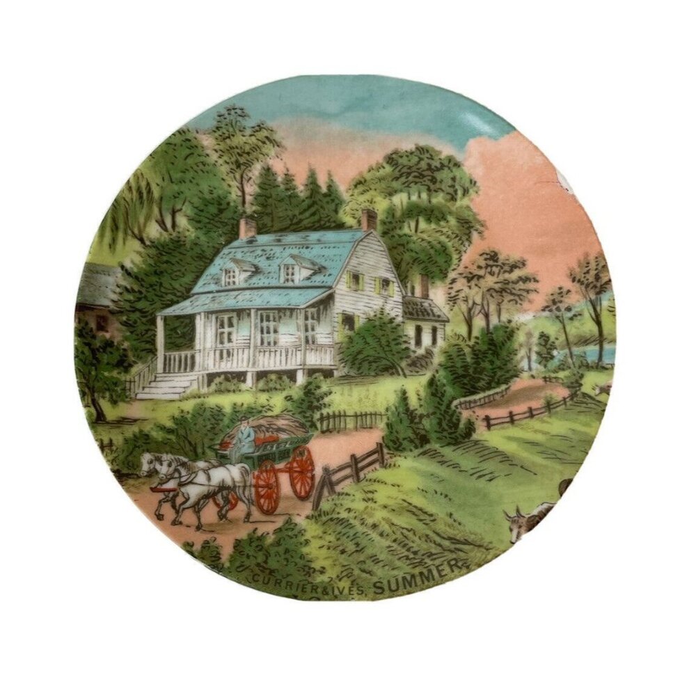 Vintage Artmark Currier & Ives Summer Scene Plate, Made in Japan Home Decor 6.5”